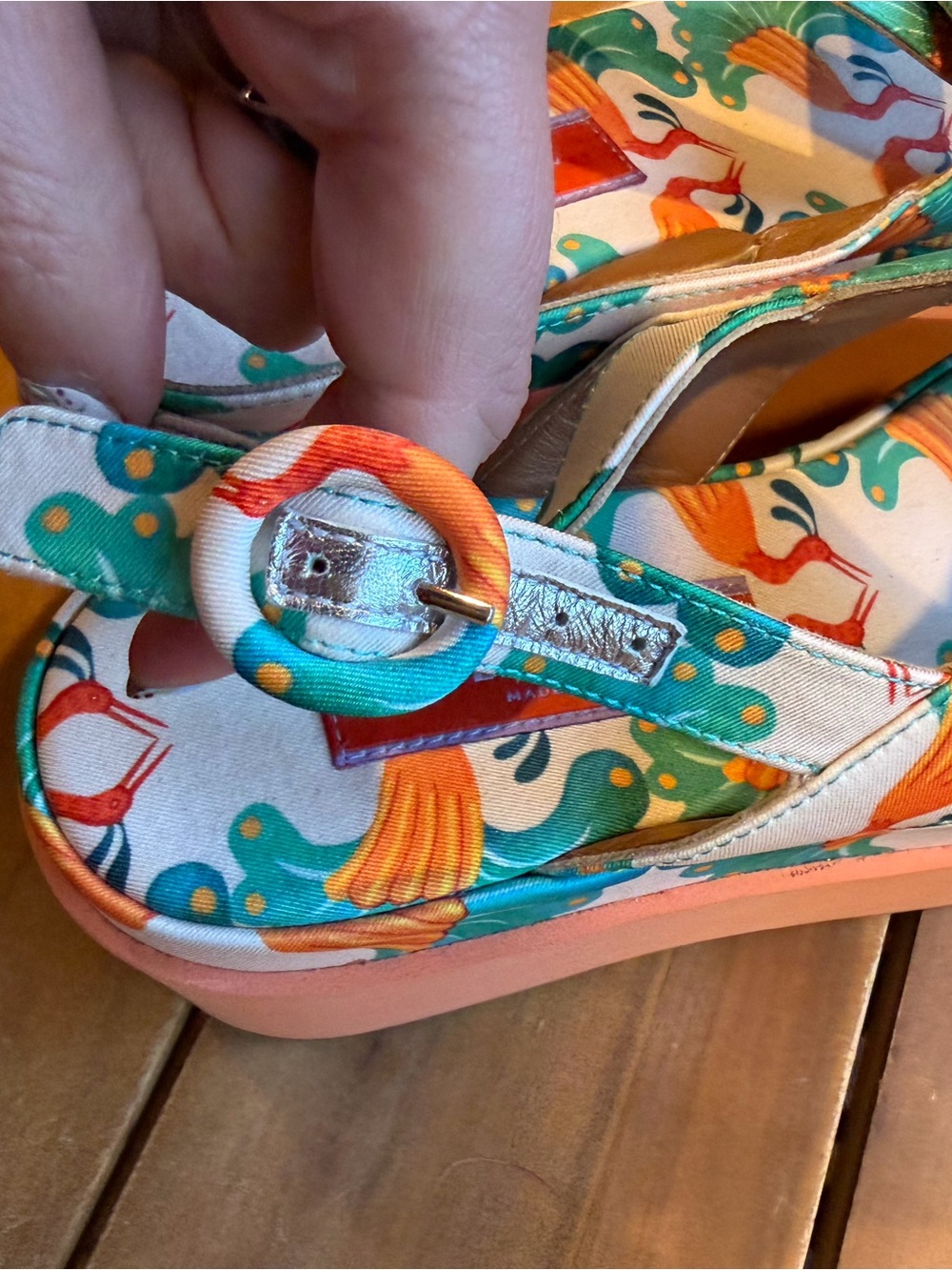 LA DoubleJ Teal and Orange Printed Platform Sandals - Picture 4 of 7